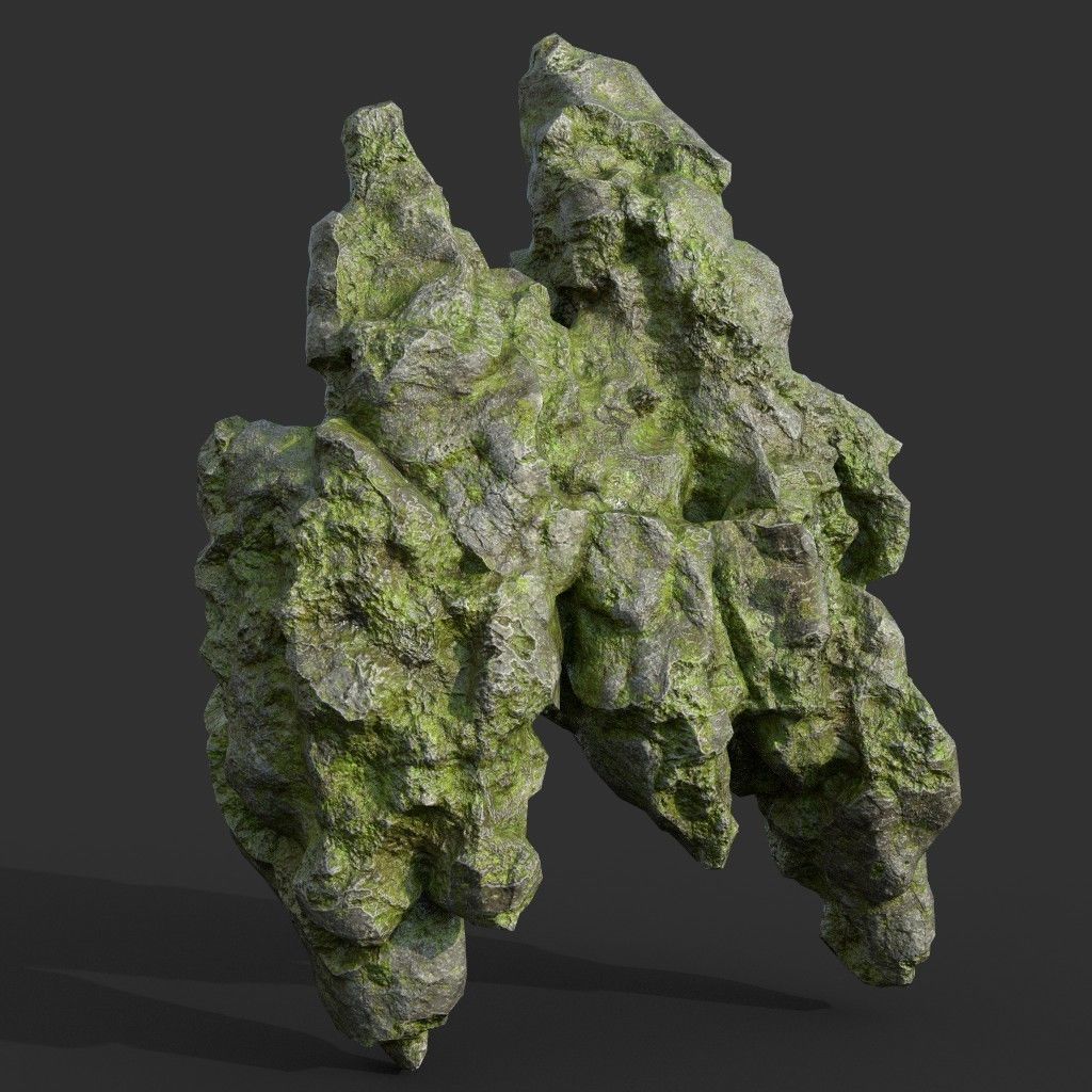 Low poly Damaged Mossy Rock B 190430 Low-poly 3D model_39