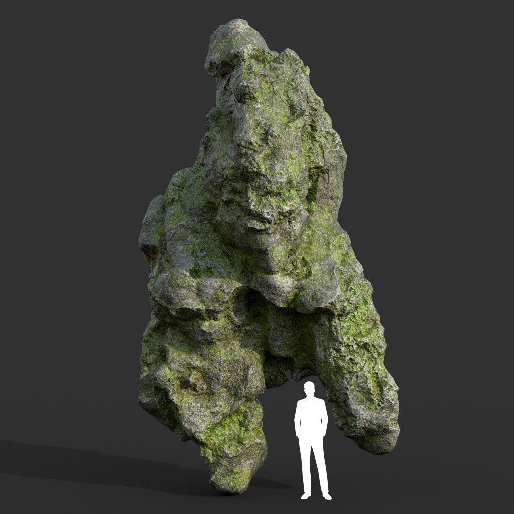Low poly Damaged Mossy Rock B 190430 Low-poly 3D model_18