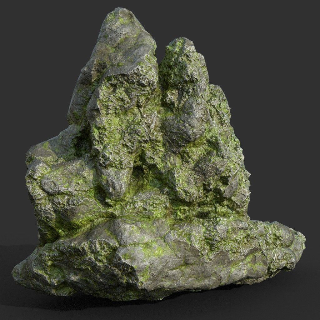 Low poly Damaged Mossy Rock B 190430 Low-poly 3D model_27