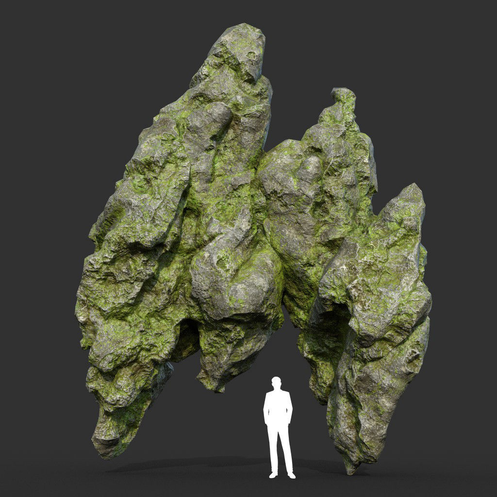Low poly Damaged Mossy Rock B 190430 Low-poly 3D model_38