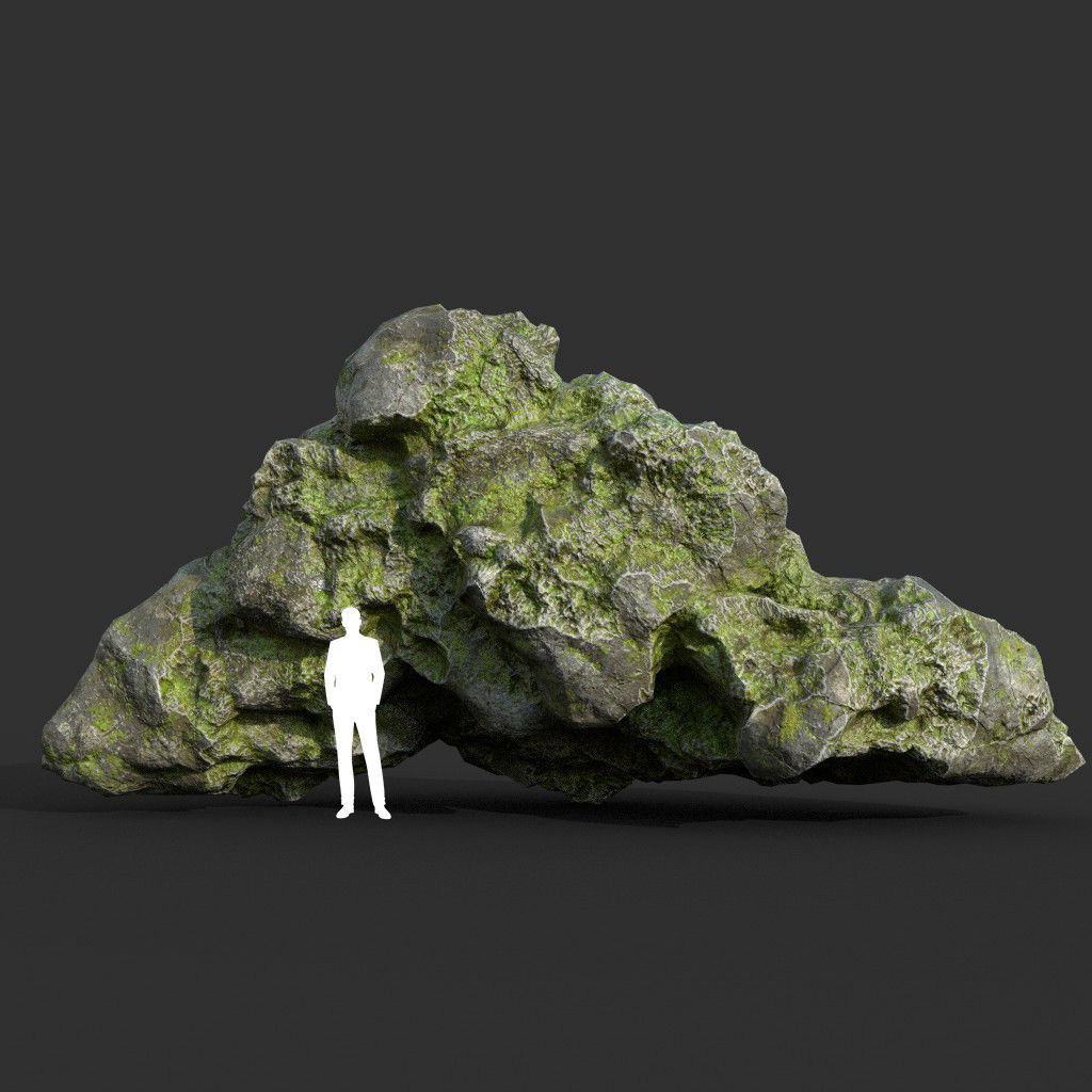 Low poly Damaged Mossy Rock B 190430 Low-poly 3D model_14