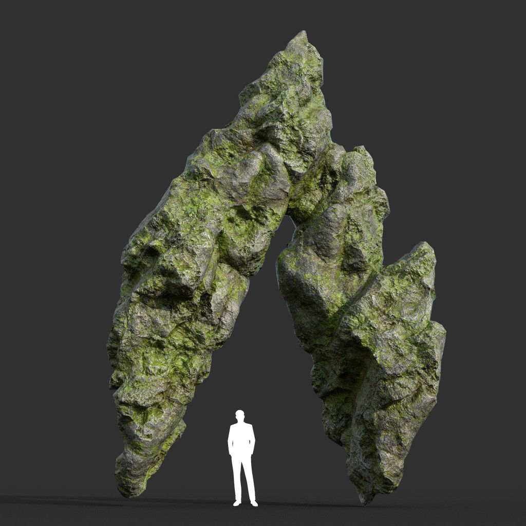 Low poly Damaged Mossy Rock B 190430 Low-poly 3D model_34