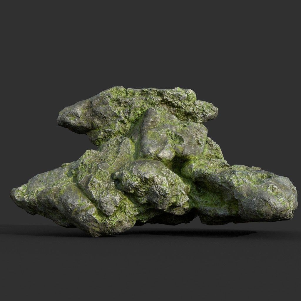 Low poly Damaged Mossy Rock B 190430 Low-poly 3D model_11