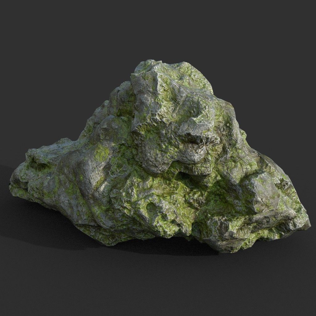 Low poly Damaged Mossy Rock B 190430 Low-poly 3D model_16