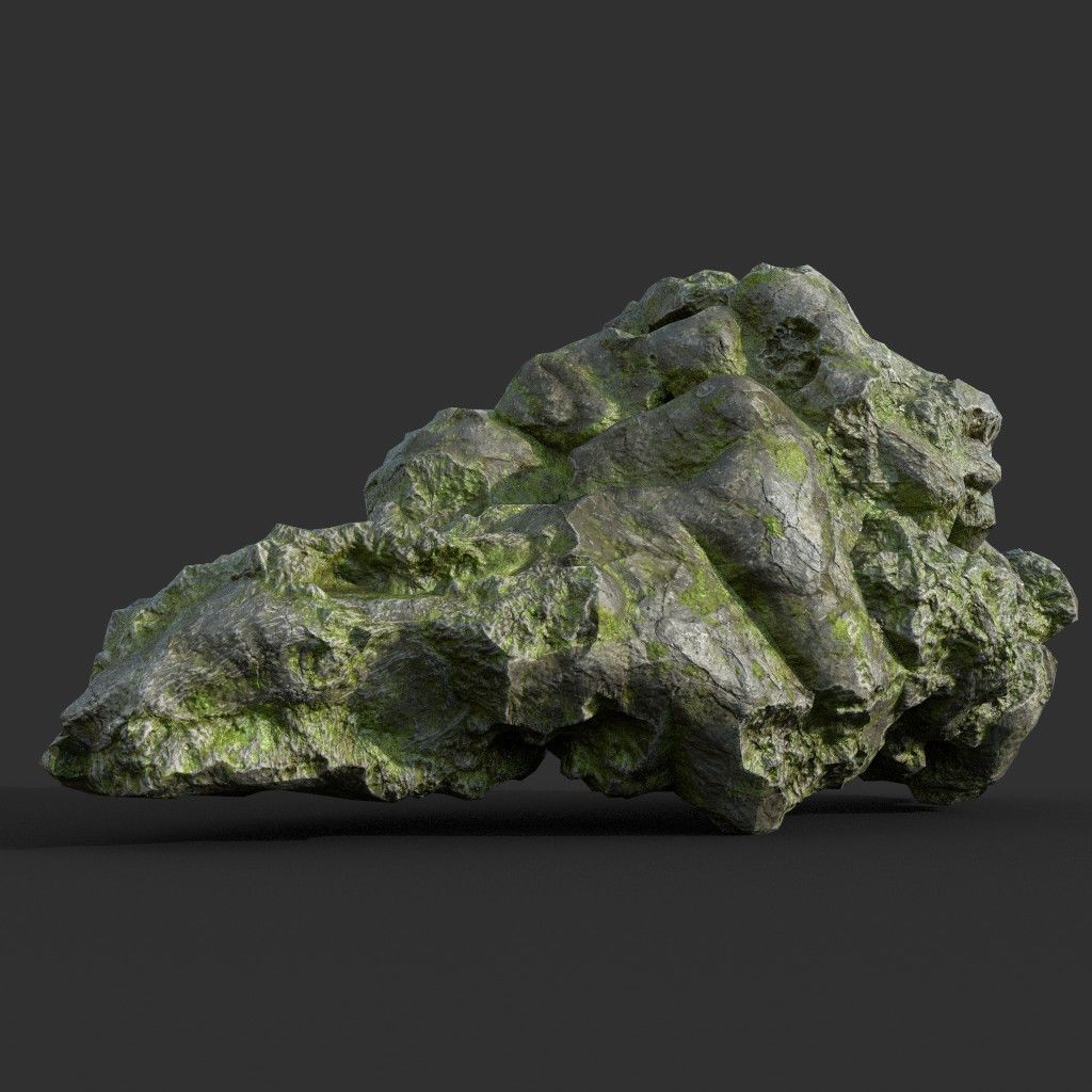 Low poly Damaged Mossy Rock B 190430 Low-poly 3D model_15