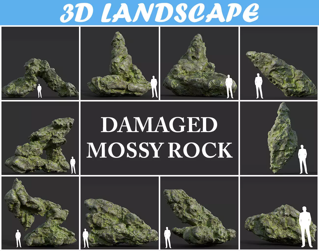 3D model Low poly Damaged Mossy Rock A 190430 VR / AR / low-poly | CGTrader