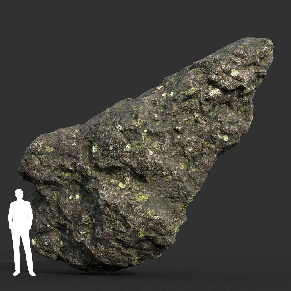 Low poly Damaged Lichen Rock 190907 Low-poly 3D model_38