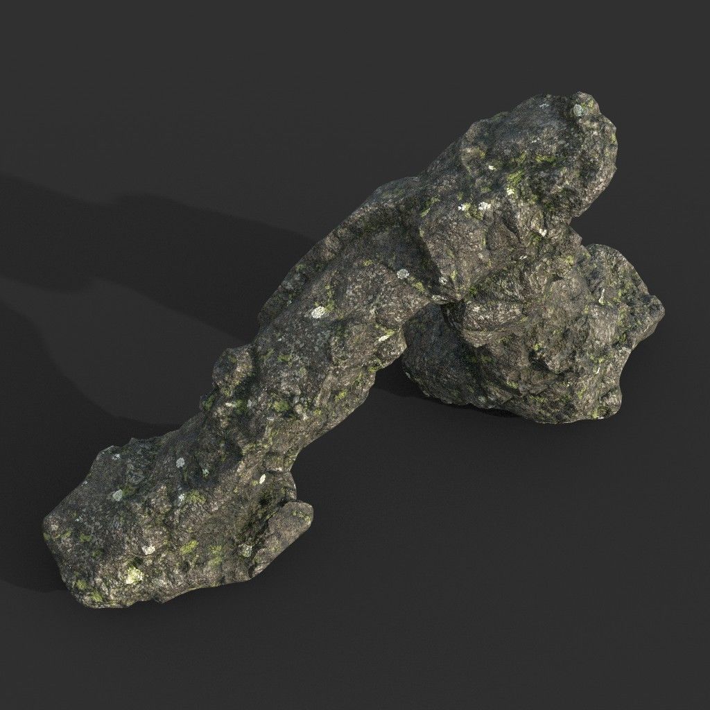 Low poly Damaged Lichen Rock 190907 Low-poly 3D model_20