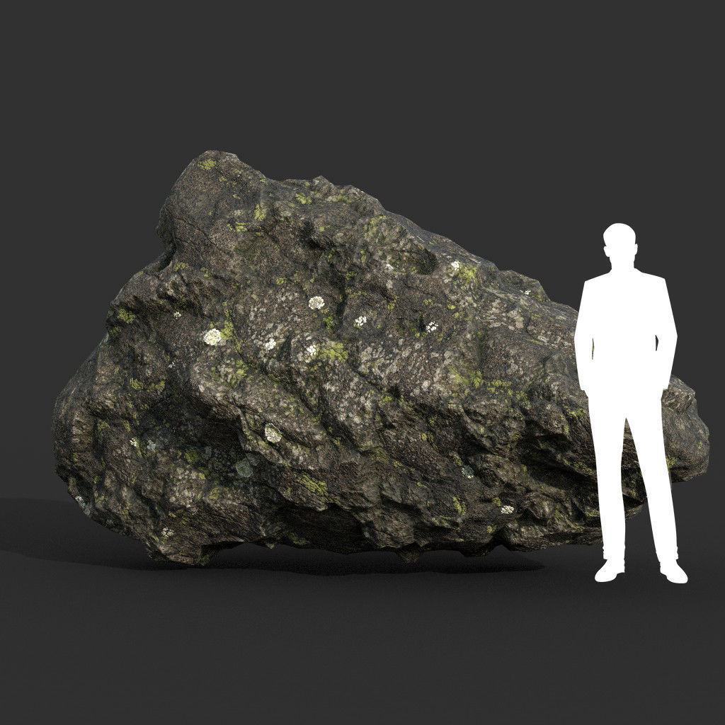 Low poly Damaged Lichen Rock 190907 Low-poly 3D model_2
