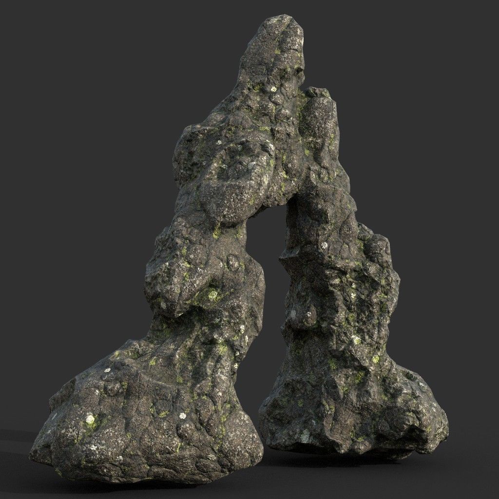 Low poly Damaged Lichen Rock 190907 Low-poly 3D model_23
