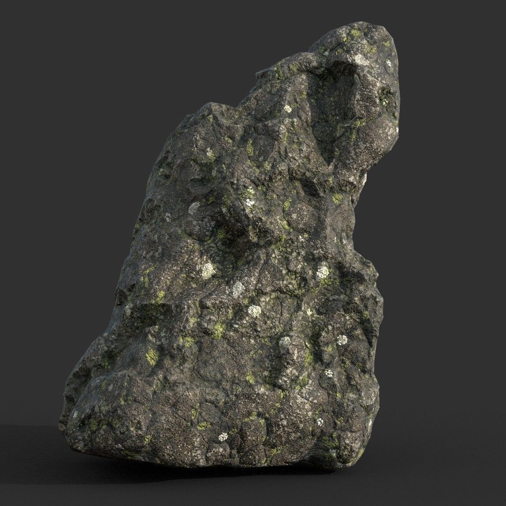 Low poly Damaged Lichen Rock 190907 Low-poly 3D model_27