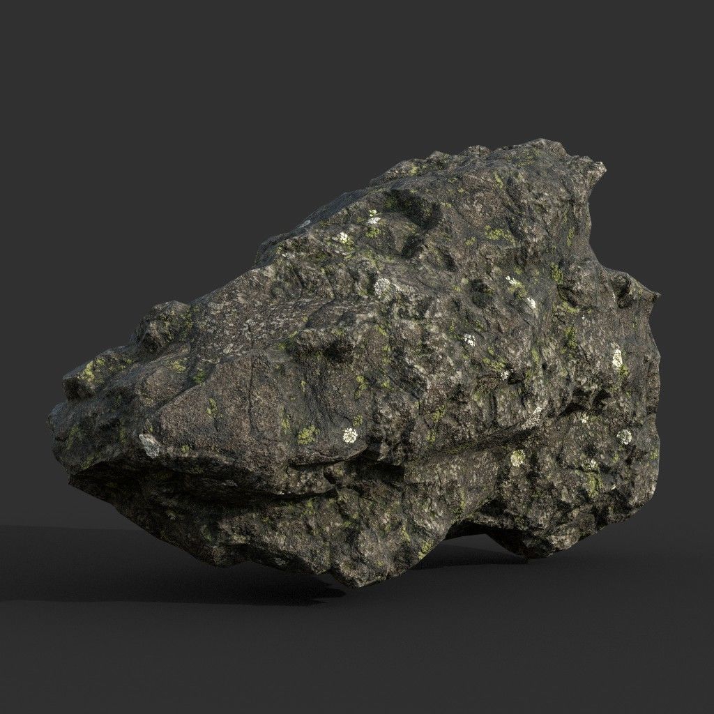 Low poly Damaged Lichen Rock 190907 Low-poly 3D model_3