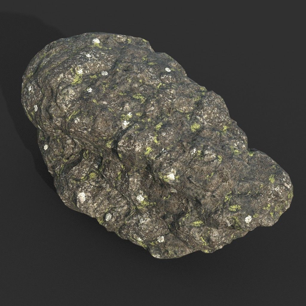 Low poly Damaged Lichen Rock 190907 Low-poly 3D model_32