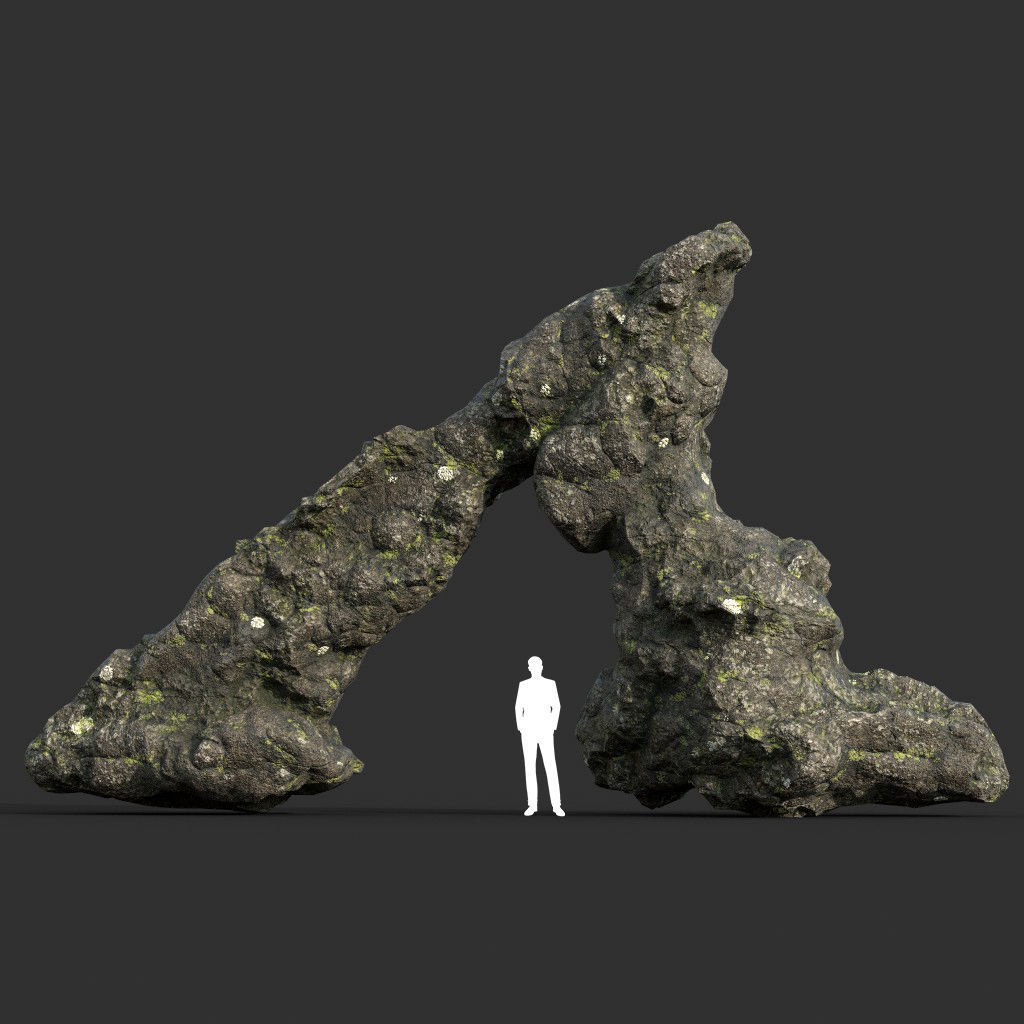 Low poly Damaged Lichen Rock 190907 Low-poly 3D model_18