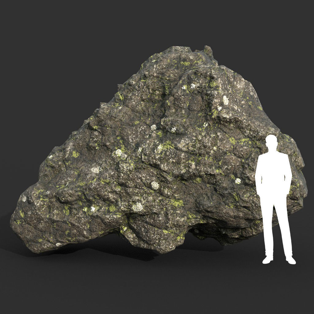 Low poly Damaged Lichen Rock 190907 Low-poly 3D model_6