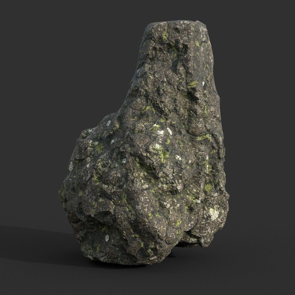 Low poly Damaged Lichen Rock 190907 Low-poly 3D model_35