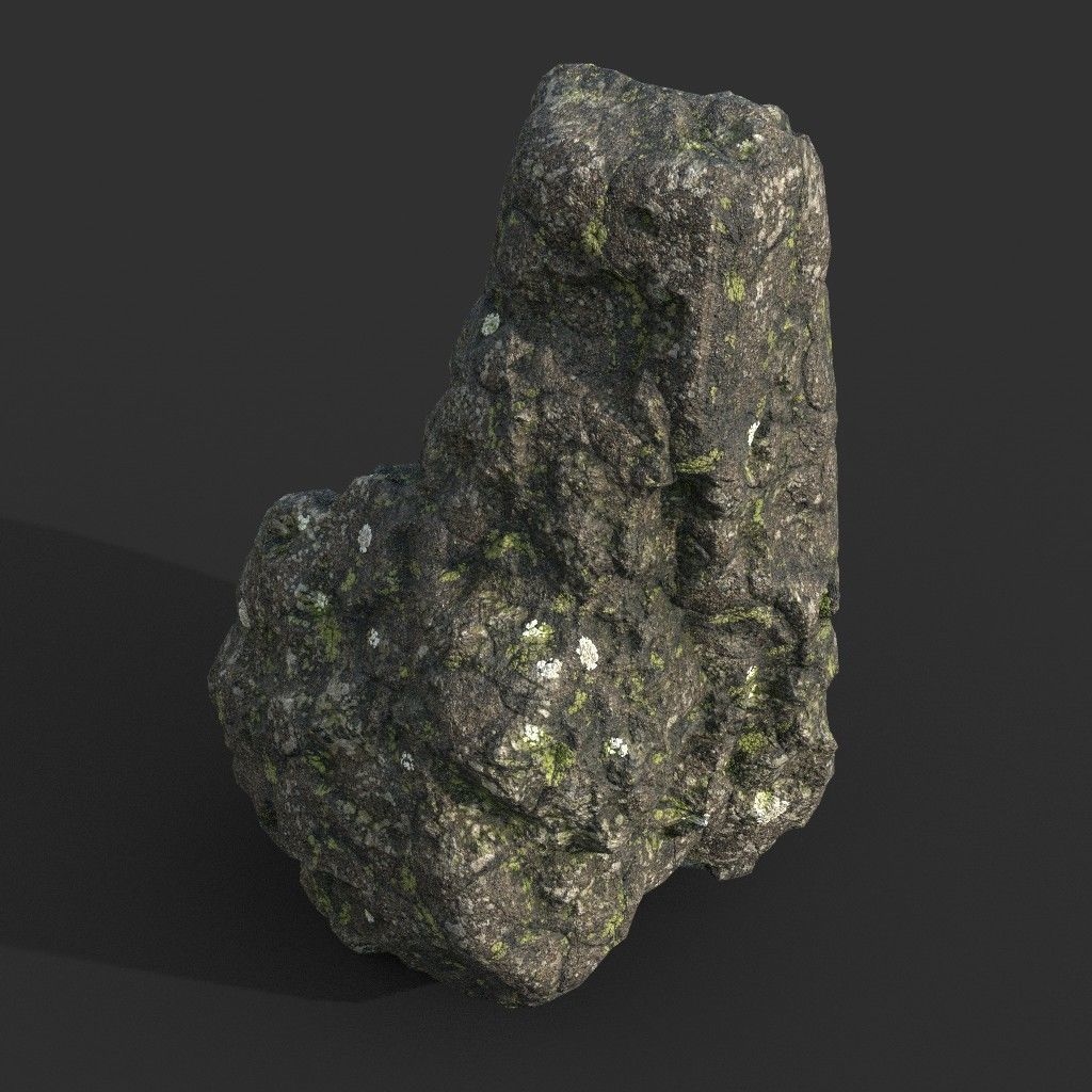 Low poly Damaged Lichen Rock 190907 Low-poly 3D model_36
