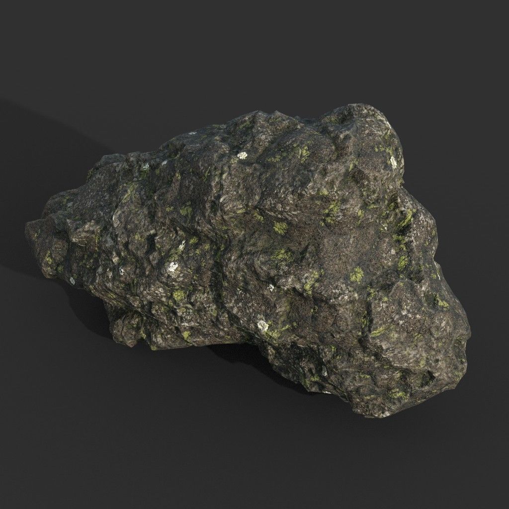 Low poly Damaged Lichen Rock 190907 Low-poly 3D model_4