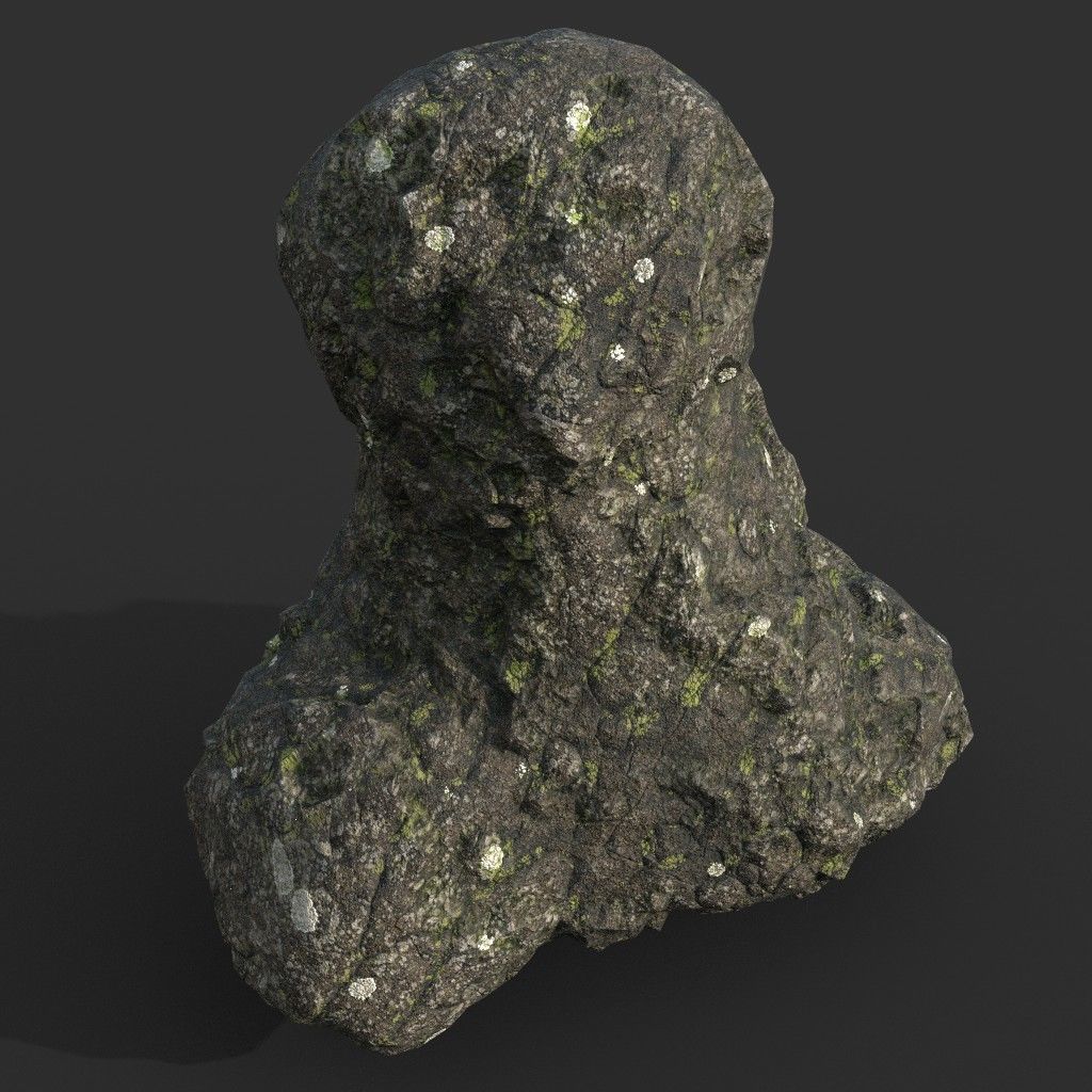 Low poly Damaged Lichen Rock 190907 Low-poly 3D model_16