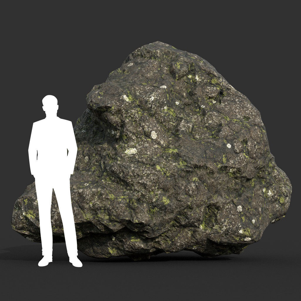 Low poly Damaged Lichen Rock 190907 Low-poly 3D model_10