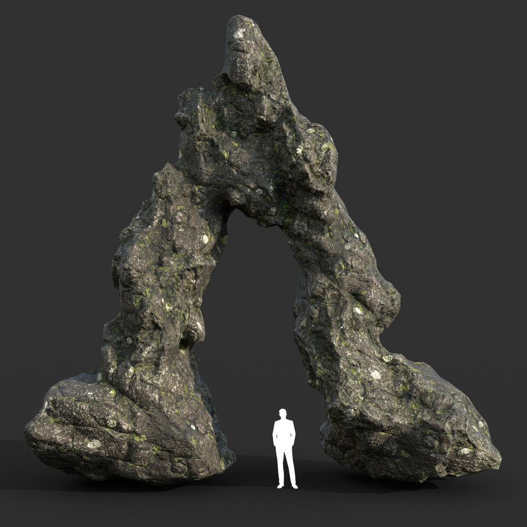 Low poly Damaged Lichen Rock 190907 Low-poly 3D model_22