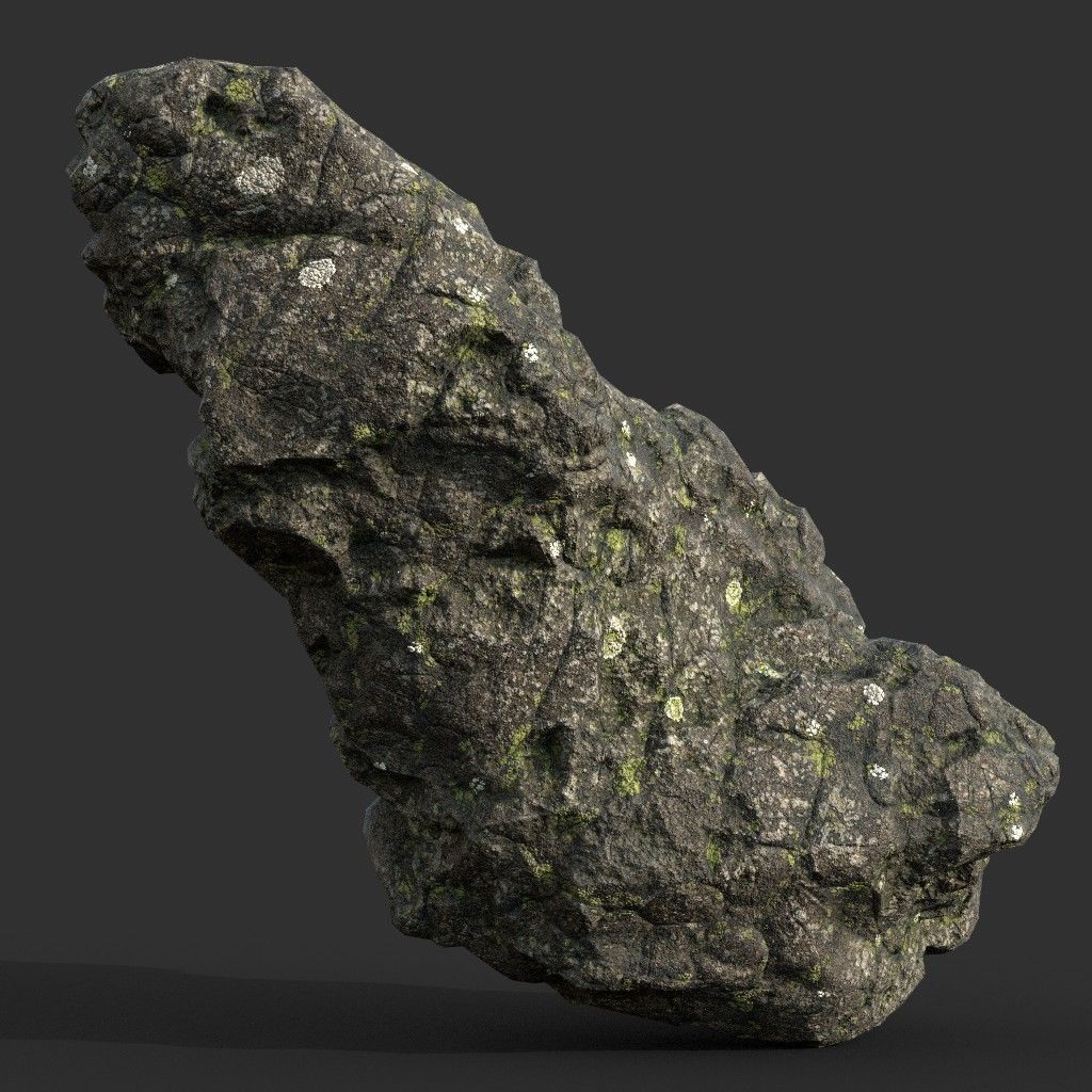 Low poly Damaged Lichen Rock 190907 Low-poly 3D model_39
