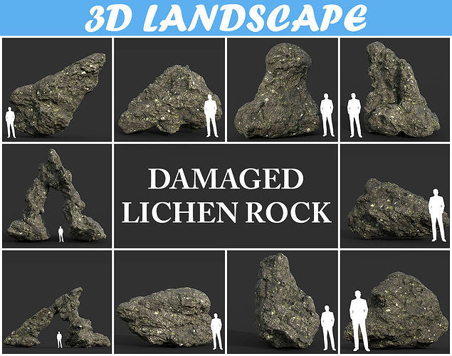 Low poly Damaged Lichen Rock 190907 Low-poly 3D model