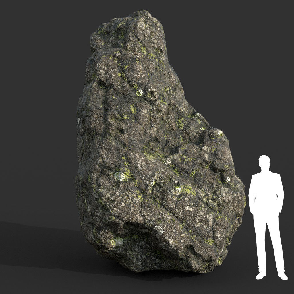 Low poly Damaged Lichen Rock 190907 Low-poly 3D model_34