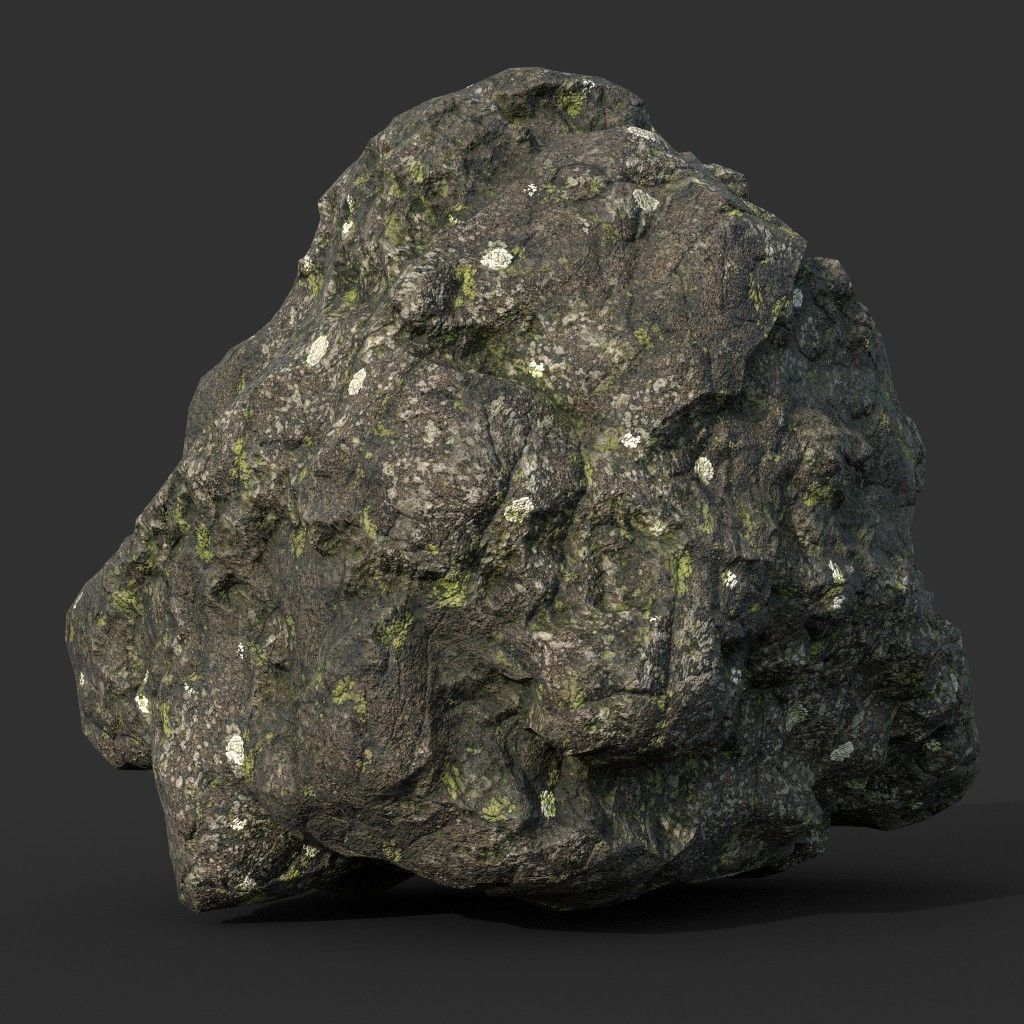 Low poly Damaged Lichen Rock 190907 Low-poly 3D model_11
