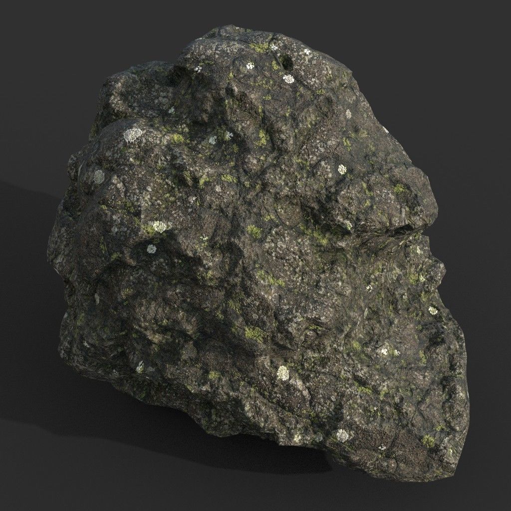 Low poly Damaged Lichen Rock 190907 Low-poly 3D model_12