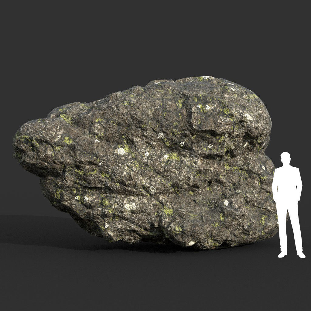 Low poly Damaged Lichen Rock 190907 Low-poly 3D model_30