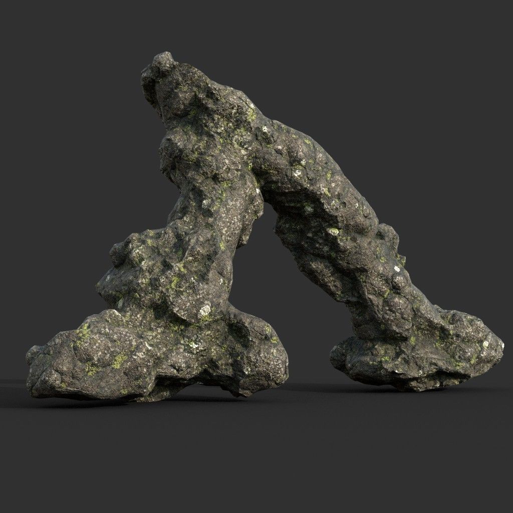 Low poly Damaged Lichen Rock 190907 Low-poly 3D model_19