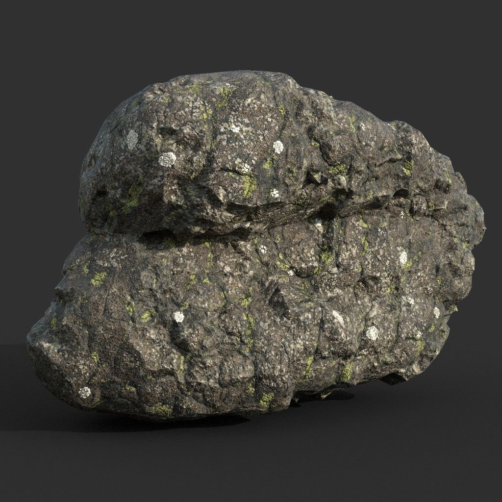 Low poly Damaged Lichen Rock 190907 Low-poly 3D model_31