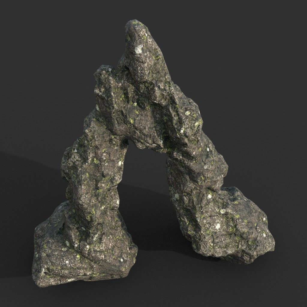 Low poly Damaged Lichen Rock 190907 Low-poly 3D model_24