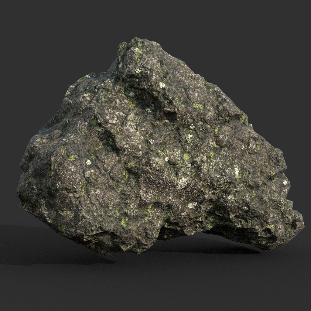Low poly Damaged Lichen Rock 190907 Low-poly 3D model_7