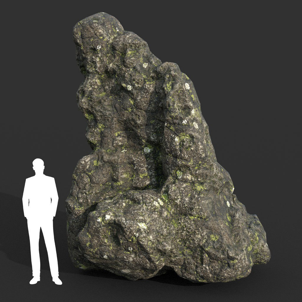 Low poly Damaged Lichen Rock 190907 Low-poly 3D model_26