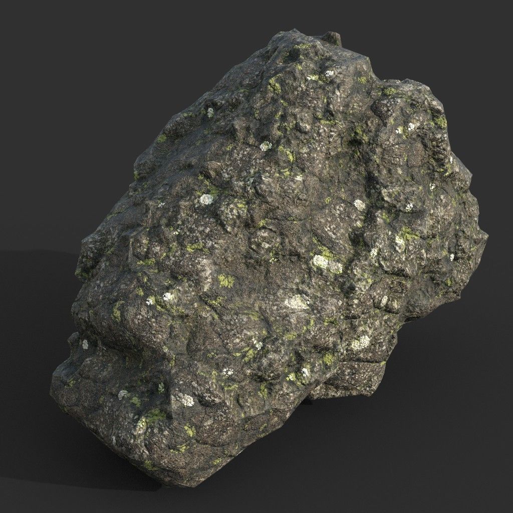 Low poly Damaged Lichen Rock 190907 Low-poly 3D model_8