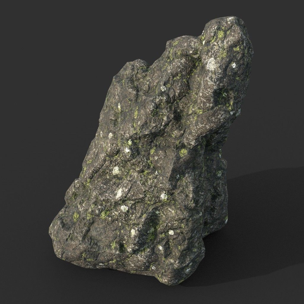 Low poly Damaged Lichen Rock 190907 Low-poly 3D model_28