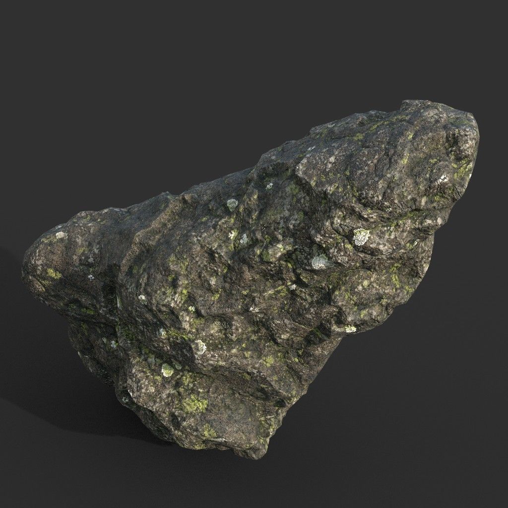 Low poly Damaged Lichen Rock 190907 Low-poly 3D model_40