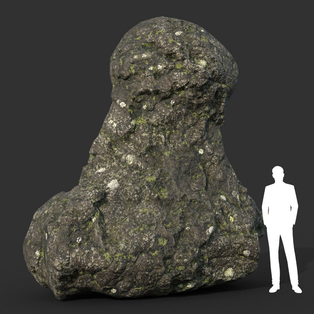Low poly Damaged Lichen Rock 190907 Low-poly 3D model_14