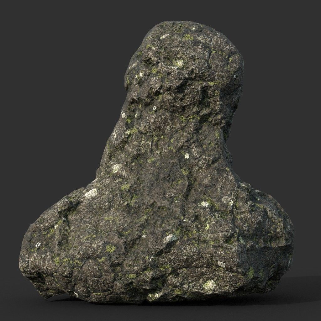 Low poly Damaged Lichen Rock 190907 Low-poly 3D model_15