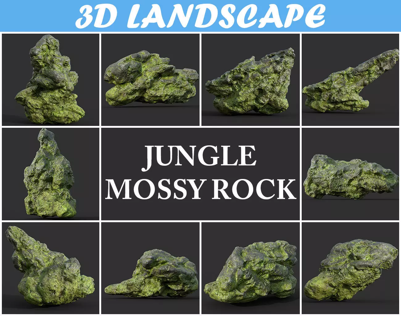 3D model Low poly Damaged Jungle Mossy Rock B VR / AR / low-poly | CGTrader