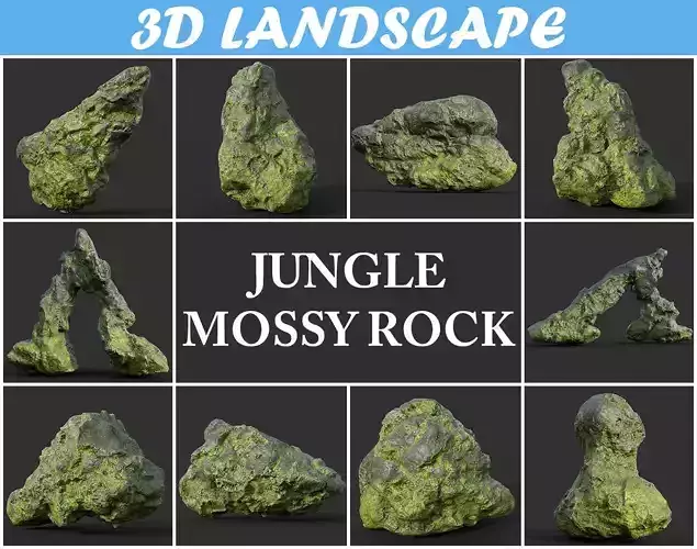 Low poly Damaged Jungle Mossy Rock