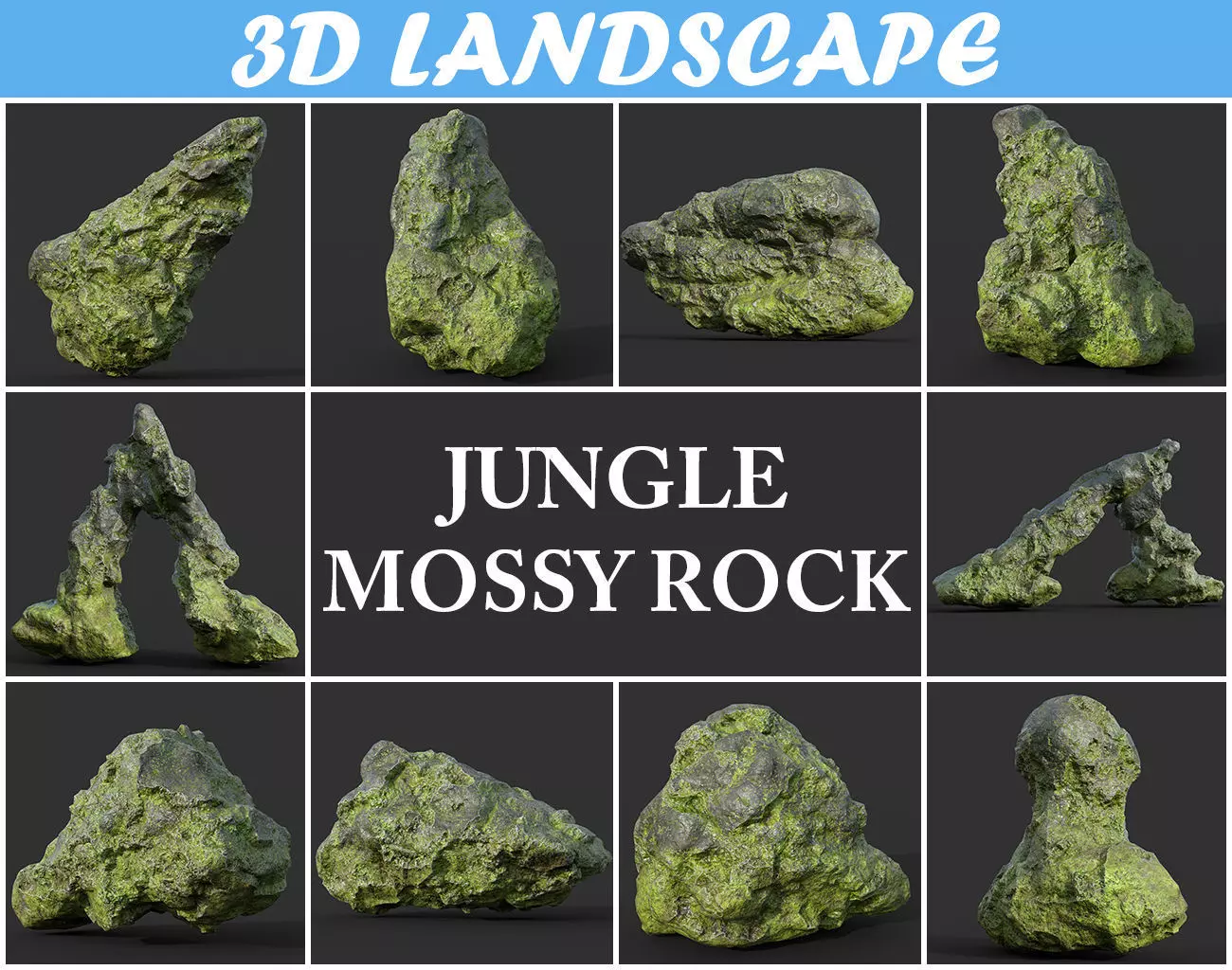 3D model Low poly Damaged Jungle Mossy Rock VR / AR / low-poly | CGTrader