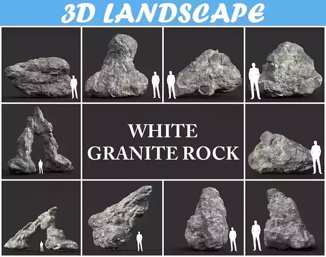 Low poly Damaged Granite Rock B 200101