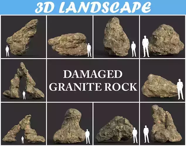 Low poly Damaged Granite Rock A 200101