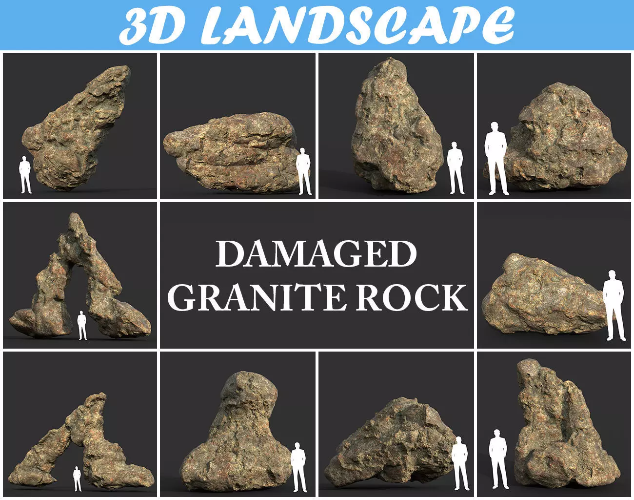 Low poly Damaged Granite Rock A 200101 Low-poly 3D model