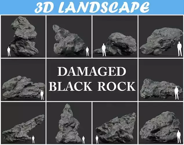 Low poly Damaged Black Rock B2