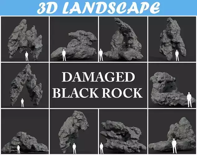 Low poly Damaged Black Rock B 190429