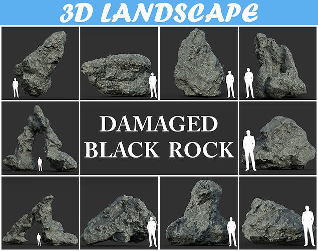 Low poly Damaged Black Rock A2 Low-poly 3D model